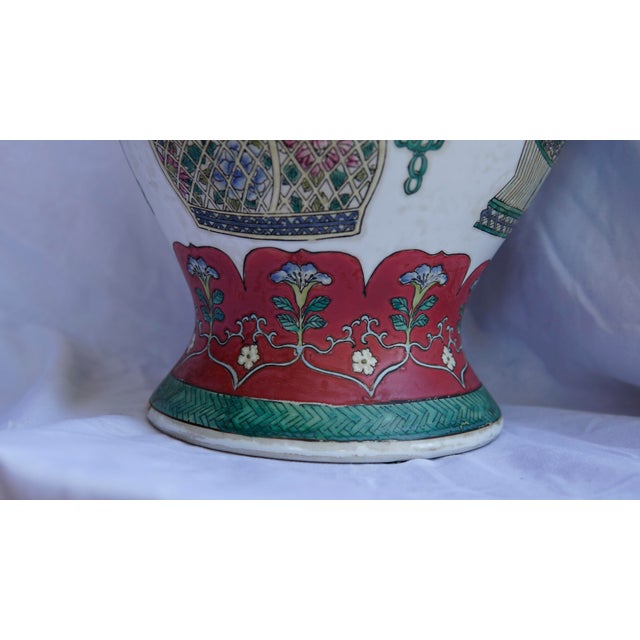 Vintage Fuchsia, White & Green Ginger Jar Vase With Lid For Sale In Los Angeles - Image 6 of 12