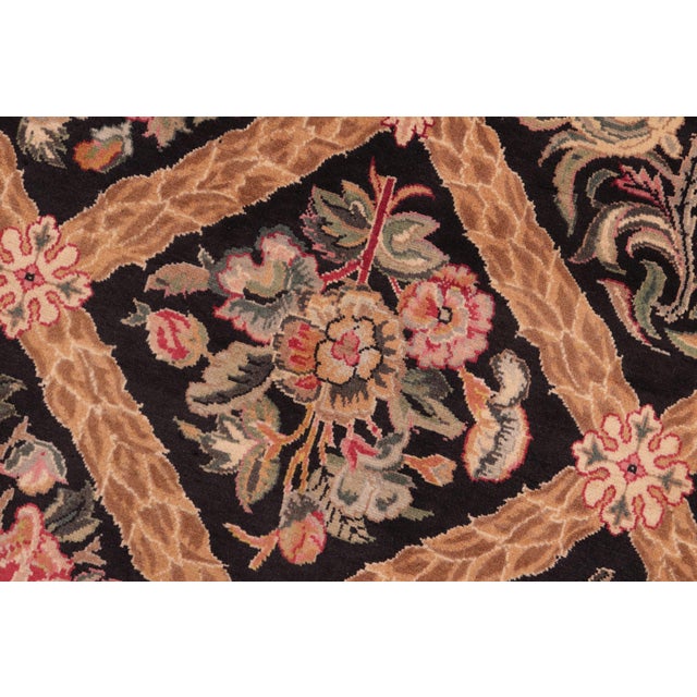 1990s Elegant Floral Pak-Persian Black/Brown Wool Rug - 8'2'' X 10'2'' For Sale - Image 5 of 9