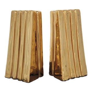 Vintage Jaru Gold Ceramic Brutalist Modernist Bookends — A Pair For Sale