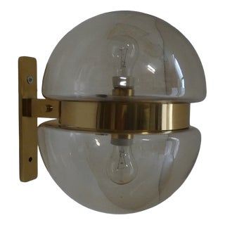 Double-Cap Wall Light in Amber Glass and Brass from Peill & Putzler, Germany, 1960s For Sale