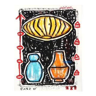 Mood Lamp Ceremony - Original Pop Street Art Acrylic Painting on Newspaper by Gary John For Sale