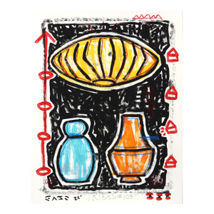 Mood Lamp Ceremony - Original Pop Street Art Acrylic Painting on Newspaper by Gary John