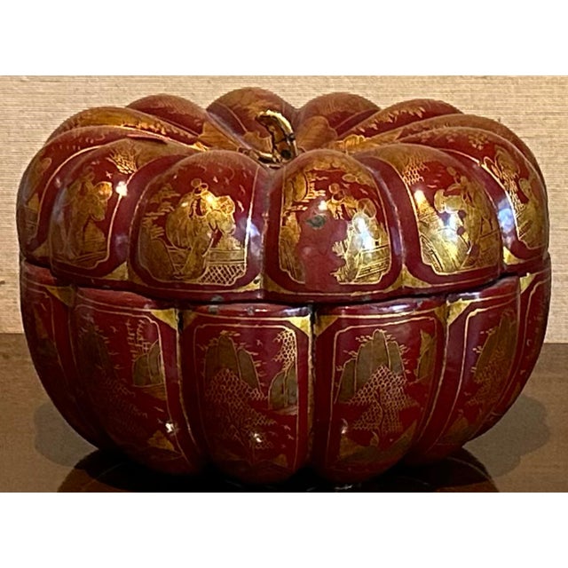 Chinese Antique Chinese Paper Mache Pumpkin Jewelry Box For Sale - Image 3 of 5
