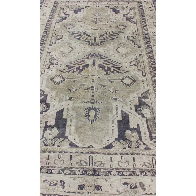 Blue Vintage Hand Knotted Turkish Oushak Rug With Dual Medallion Design in Dark Blue and Taupe For Sale - Image 8 of 12