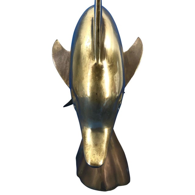 Mid 20th Century Large Mid Century Brass Jumping Dolphin Sculpture For Sale - Image 4 of 9
