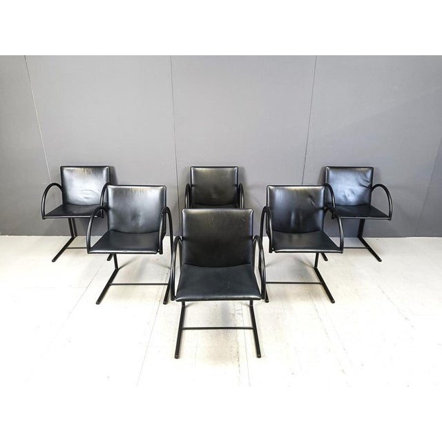 Fantastic postmodern cantilever dining chairs designed by Pierre Mazairac and Karel Boonzaaijer for Metaform. These chairs...