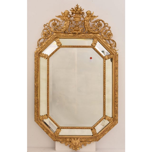 Antique Louis Philippe Octagonal Gold Leaf Wall Mirror with Avec Flowers and Cherubs, Mirror, 19th Century For Sale - Image 11 of 11