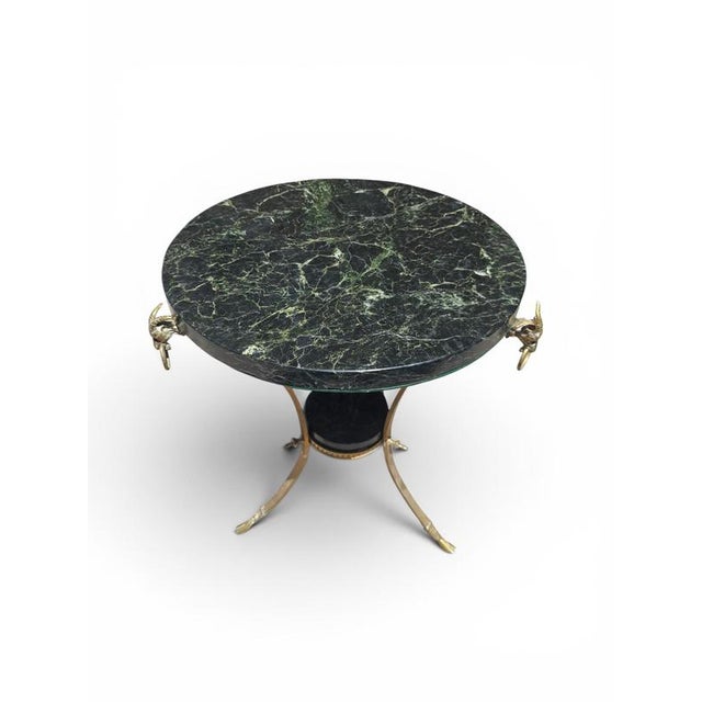 Traditional French Empire Style Side Table with Gilt Bronze Base and Green Marble Top, 1970s For Sale - Image 3 of 12