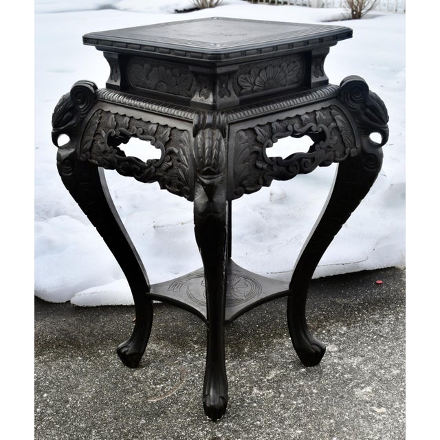 Chinese Carved Hardwood Plant Stand Jardiniere Two Tier Side Table 1920s For Sale - Image 11 of 14