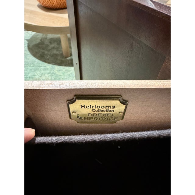Vintage Drexel Heritage Heirloom Mahogany Federal Style Bar Server Cabinet With Inlay For Sale - Image 12 of 12