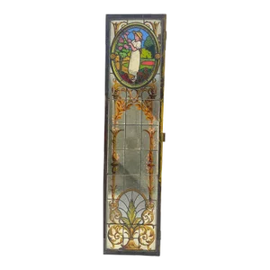 Antique 1890 French Leaded Stained Glass Window Country Side Theme