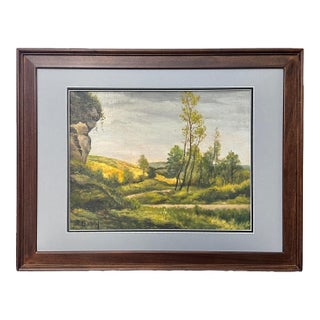 Midcentury French Landscape Painting of Rolling Hills For Sale