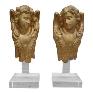 Pair of 19th Century Gold Leaf Cherubs on Lucite Bases For Sale