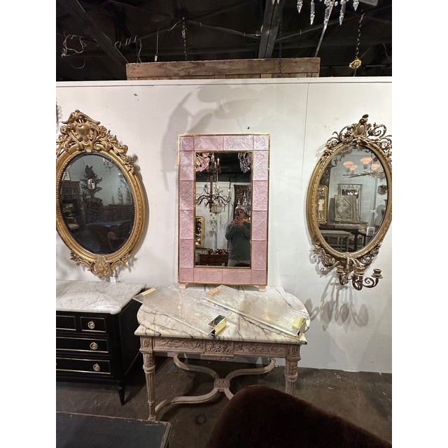Modern Murano Pink Glass and Brass Mirror For Sale - Image 3 of 7