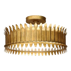 Mid-Century Modernist Geometric Feather Form Brass & Frosted Glass Flush Mount