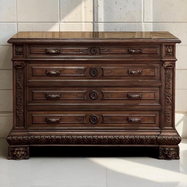 Antique Italian Renaissance Revival Walnut Nero Portoro Marble Top Commode For Sale - Image 4 of 18