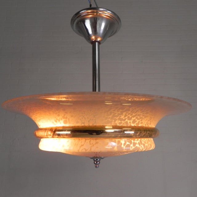 Art Deco Pendant Lamp with Glass Shade, 1930s For Sale - Image 4 of 12