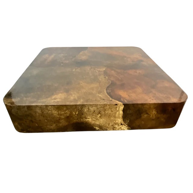 Mid-Century Modern 1980s Goatskin Curved Square Coffee Table W/Brass Base For Sale - Image 3 of 8