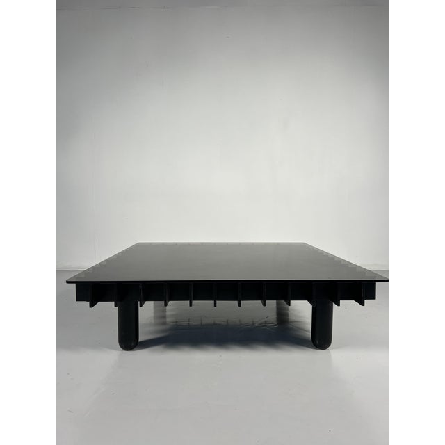 Mid-Century Modern Coffee Table in Black Wood and Smoked Glass in the style of Gianfranco Frattini, Italy, 1970s For Sale - Image 3 of 6