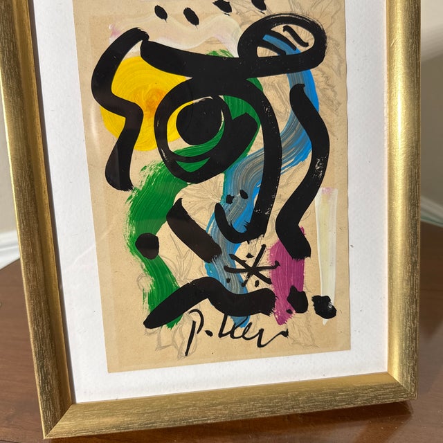 Peter Keil 1970s Peter Robert Keil Original Painting Abstract Miro Style Modern Art Signed Framed For Sale - Image 4 of 9