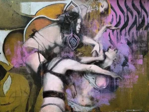 "Tug O' War" Contemporary Abstract Nude Figure Painting by Louis Braquet