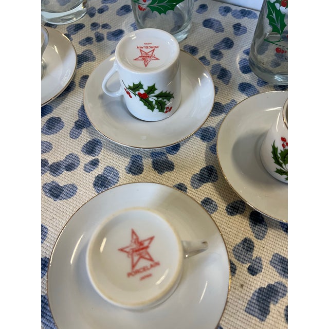 1970s Collection of Vintage Mistletoe Glassware, Espresso Cups With Saucers For Sale - Image 12 of 12