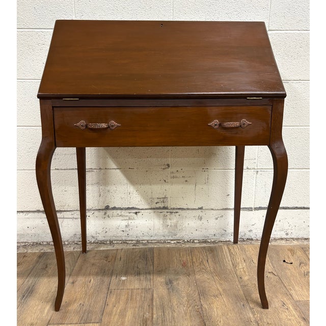 Antique French Louis XVI Style Secretary Slant Top Drop Front Petite Desk For Sale - Image 4 of 15