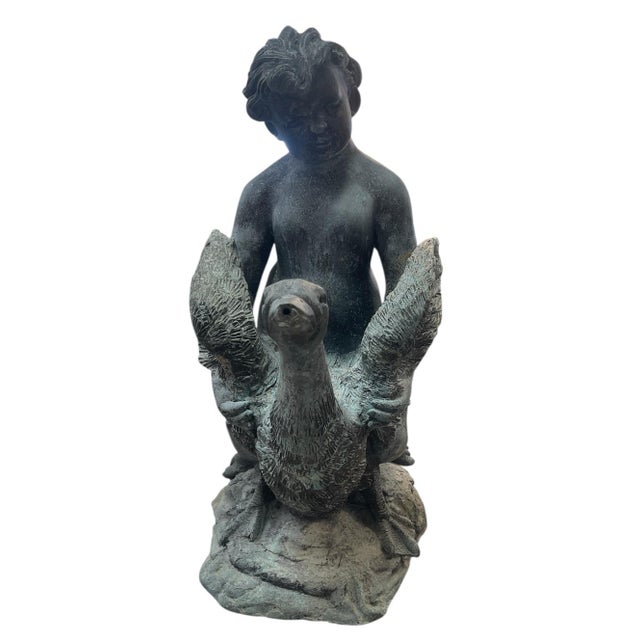 Depicting a classic "Boy with Goose" (inspired by the ancient Hellenistic "Boy Strangling a Goose" motif, but rendered...