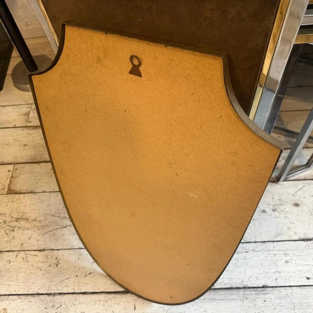 1950s Gio Ponti Style Mid-Century Modern Brass Shield Italian Wall Mirror For Sale - Image 9 of 14