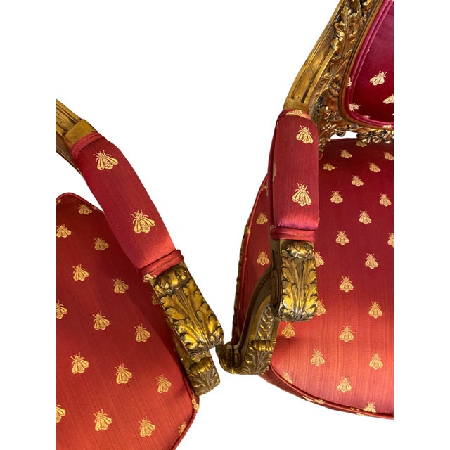 Late 20th Century Pair of French Gilt Louis the XVI Bee Chairs For Sale - Image 9 of 12