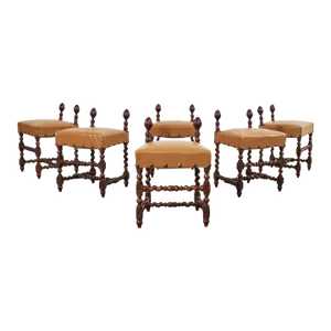 Set of Six Baroque Style Oak Barley Twist Dining Stools