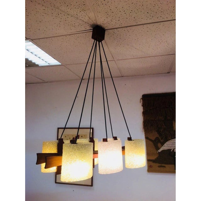 Wood Vintage Scandinavian 6-Light Chandelier, 1950s For Sale - Image 7 of 10