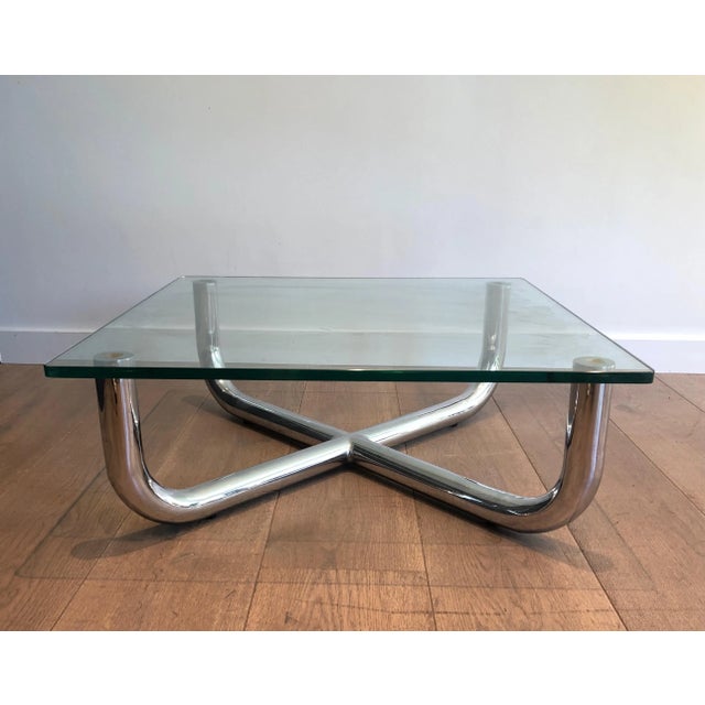 1970s French Chromed Glass Shelf Coffee Table For Sale - Image 6 of 13