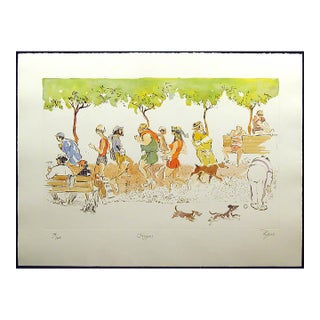 William Papas "Joggers" Hand Colored Drypoint Etching Fine Art For Sale