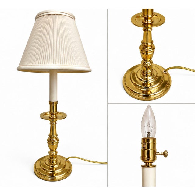 An elegant vintage table lamp featuring the original maker’s label marked André Patterson, Base #195, Serial #25073....