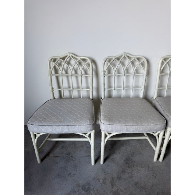 Wood 1970's McGuire Palm Beach Coastal - Style White Bamboo & Leather Wrapped Dining Chairs – Set of 6 For Sale - Image 7 of 18