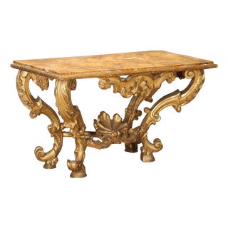 Carved and Gilded Console Table For Sale