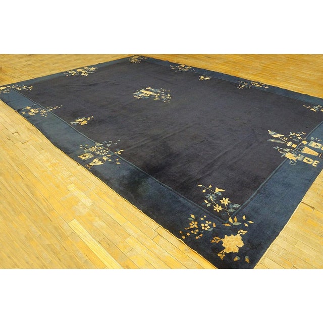 Fascinating Navy Background With Lovely Intricate Floral Design Antique Chinese Peking Rug For Sale - Image 4 of 8