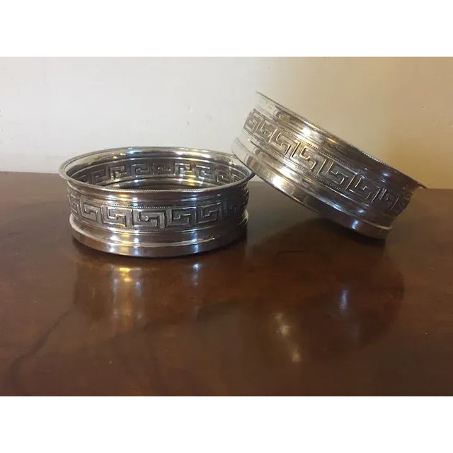 Silver Antique Early 19th Century English Old Sheffield Silver Wine Bottle Coasters with Greek Border by Matthew Boulton - A Pair For Sale - Image 8 of 13
