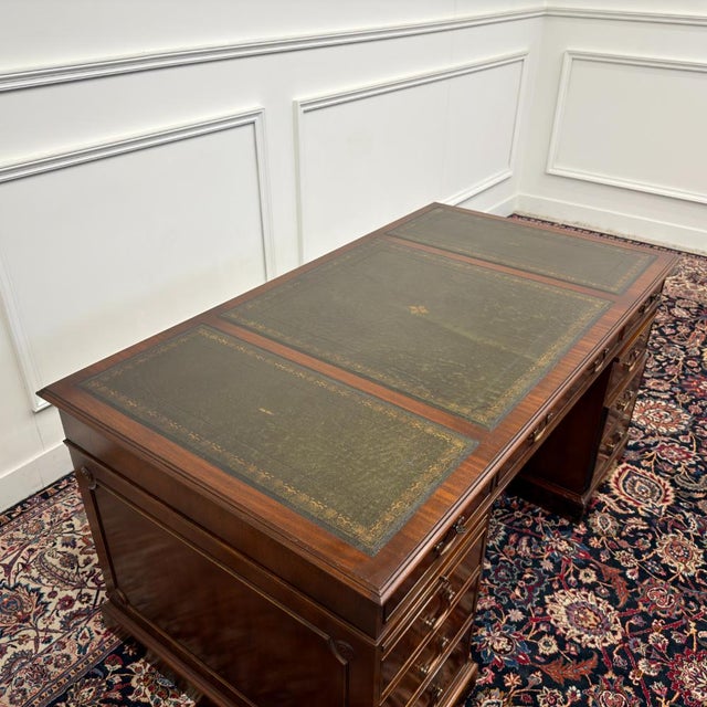English Classic Desk with Green Leather Top For Sale - Image 15 of 18