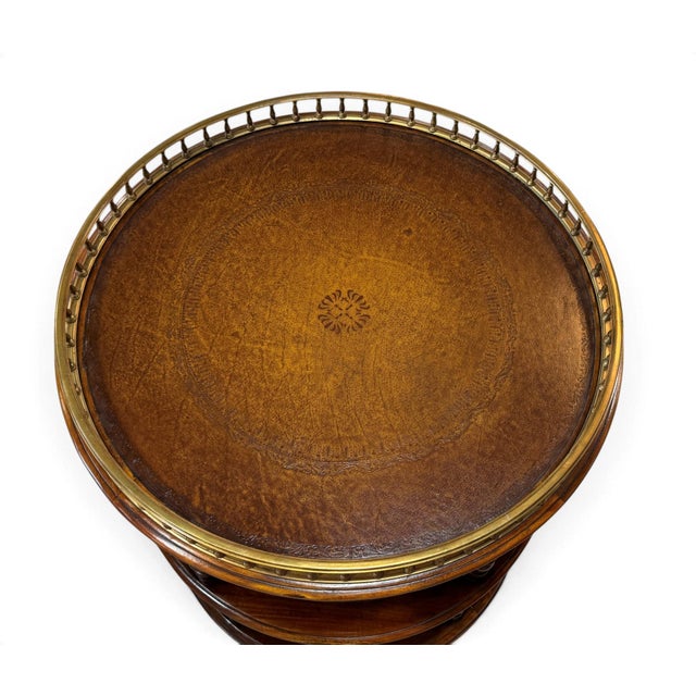 Theodore Alexander 3-Tier Leather & Wood Side Table | Chairish