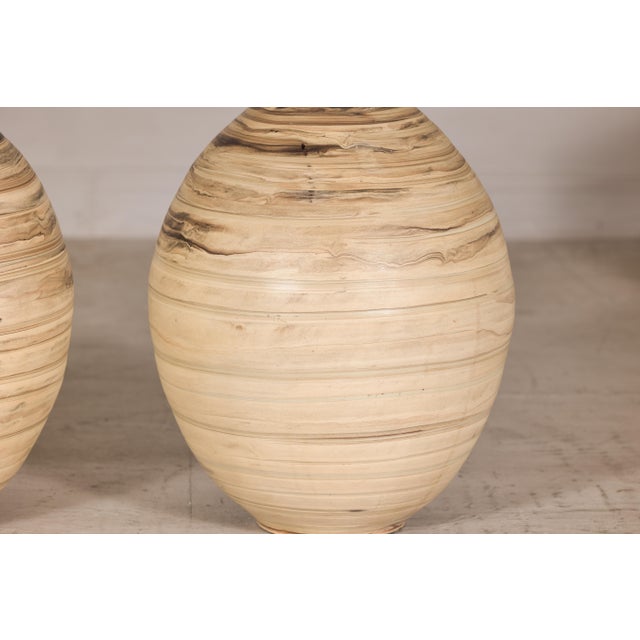 Ceramic Late 20th Century Large Artisan Ceramic Floor Vases with Cream and Brown Swirled Glaze (Sold Each) For Sale - Image 7 of 18