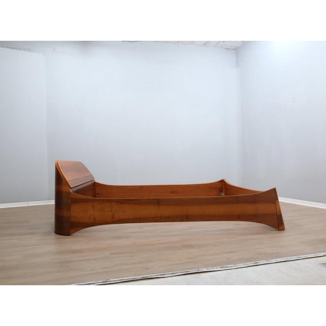 Wood Italian Curved Walnut Bed Frame with Storage Headboard, 1970s For Sale - Image 7 of 18