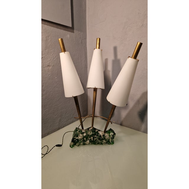 Table Lamp in Brass and Green Glass with 3 Lampshades by Roberto Giulio Rida, 2000s For Sale - Image 14 of 16