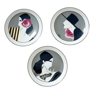 Bavarian Art Deco Revival Fashion Vogue Porcelain Plates, 1980s, Set of 3 For Sale