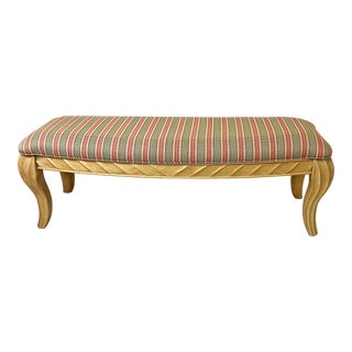 Vintage French Style Bow Front Bench With New Woven Sateen Upholstery For Sale