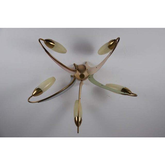 Mid-Century Brass and Glass 5-Arm Sputnik Chandelier, Germany, 1960s For Sale - Image 9 of 12