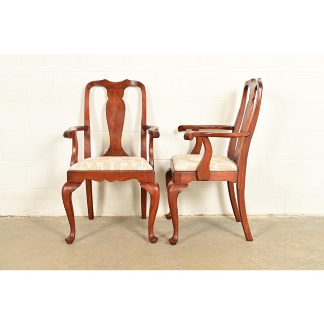 Henkel Harris Queen Anne Solid Cherry Wood Armchairs | Pair For Sale - Image 13 of 17