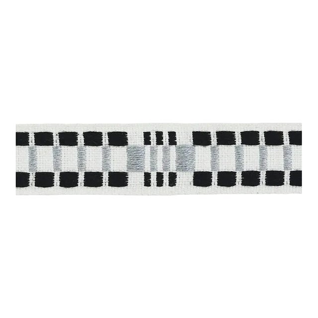 Sample - Schumacher Carmo Tape Narrow in Silver & Black For Sale