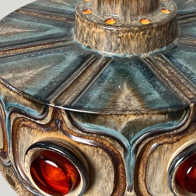 Ceramic Brown and Blue Ceramic Pendant Light, Denmark, 1970s For Sale - Image 7 of 16